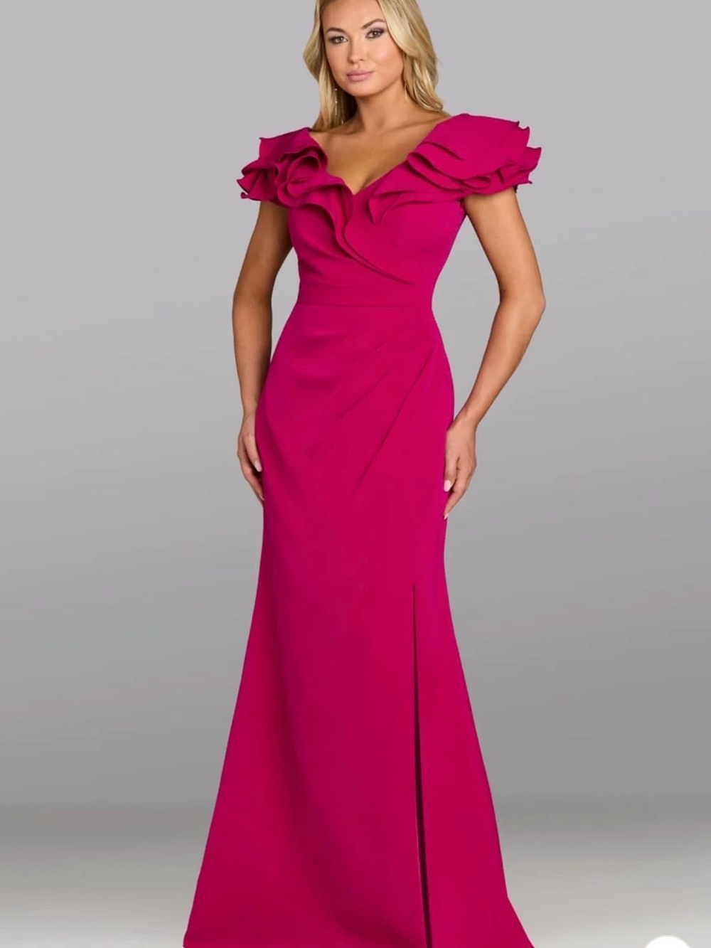 Royal Blue Ruffle-Neck Maxi Dress - Elegant Evening Style - Picture 4 of 4